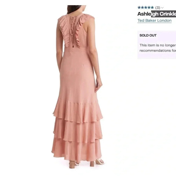 NWT Ted Baker London Ashleigh Crinkle Crepe Ruffle Dusty Pink Maxi Dress Size 5 - Picture 4 of 6